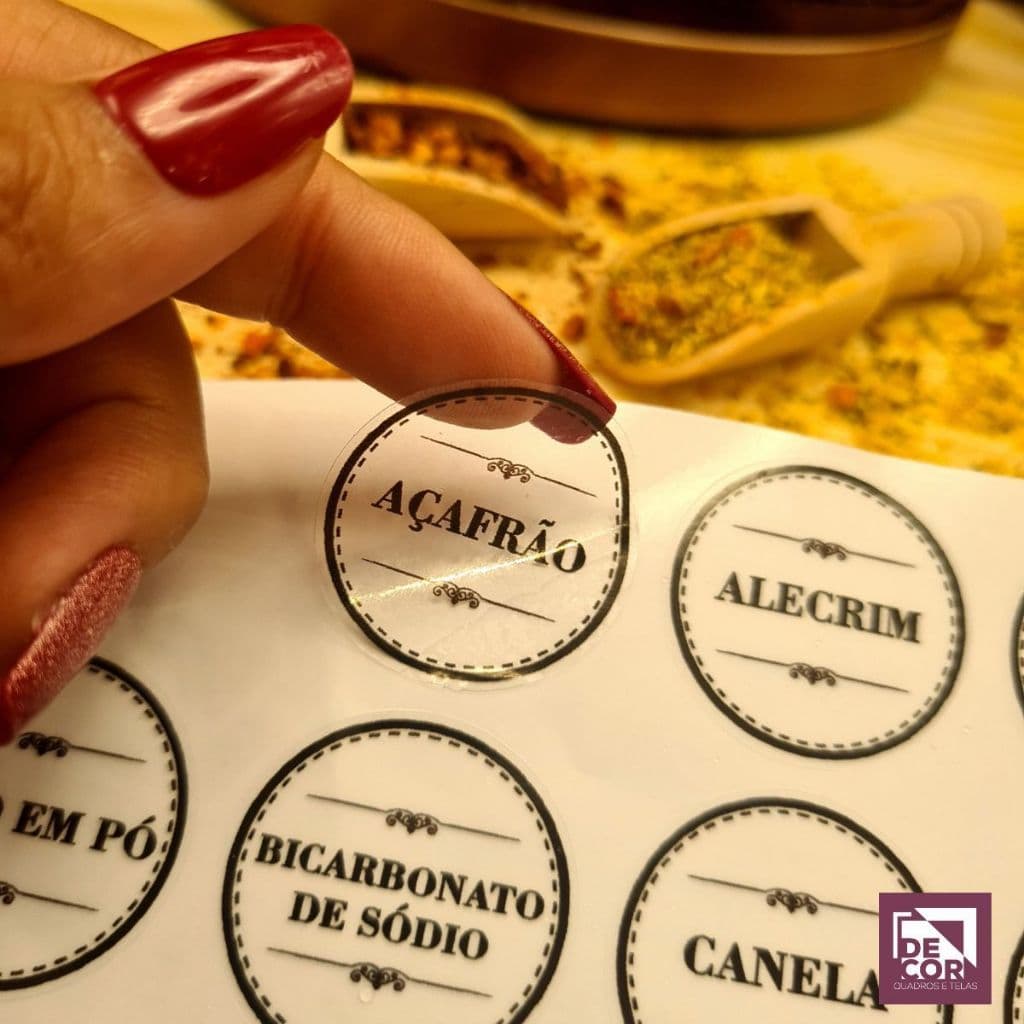 Kit 48 Etiquetas para Temperos e Condimentos Vinil Impermeável Organização de Cozinha