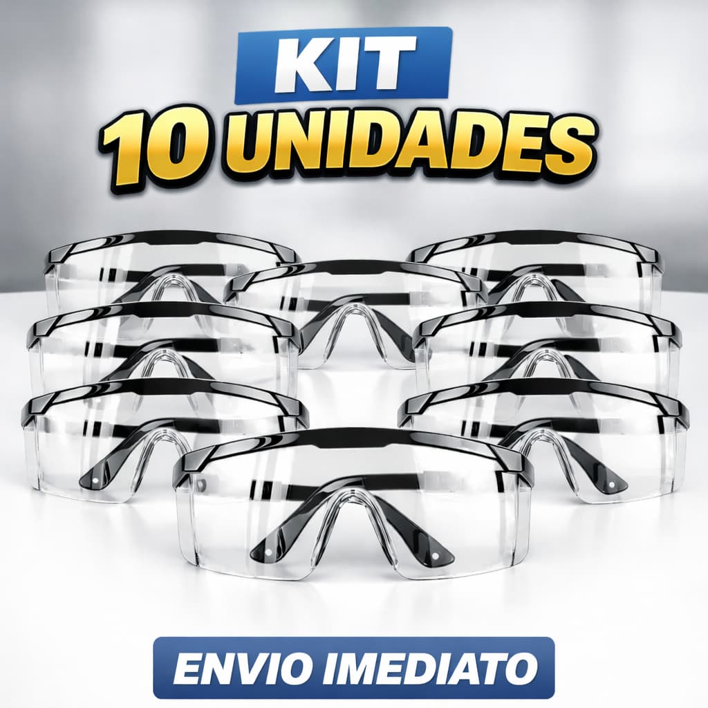 Kit 10 Óculos de Segurança Incolor com CA Lente Policarbonato Proteção para Trabalho