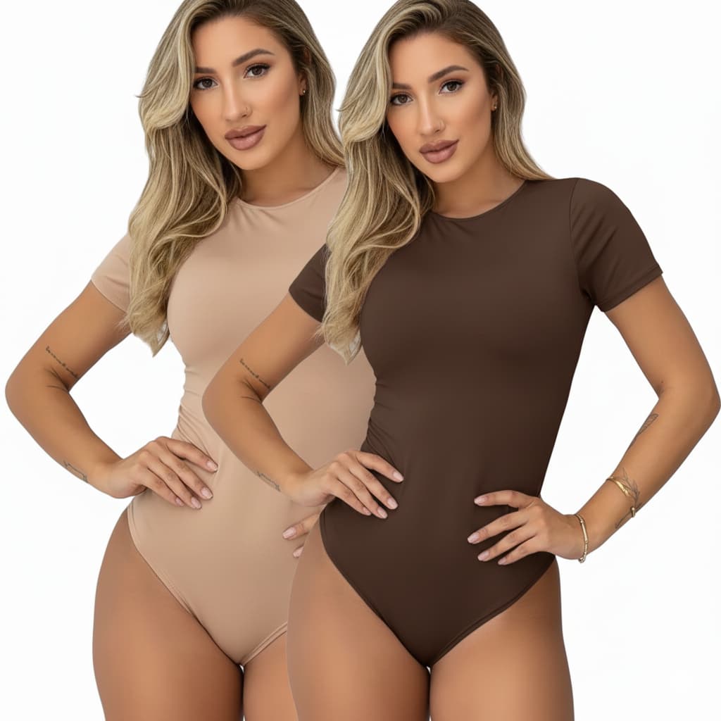 KIT 2 ou 1 BODY  FEMININO GOLA CARECA MANGA CURTA SUPLEX BLUSA FEMININA BASICA VERÃO