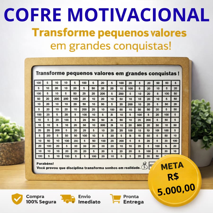 Cofre Desafio Cofrinho Motivacional em MDF Economizar Dinheiro Cofra Japonês