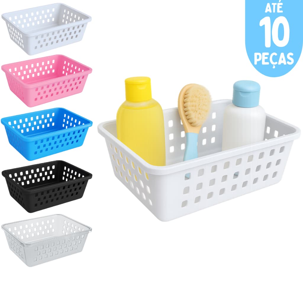 Cesto Organizador Kit ate 10 Cestas 16x12x6Cm Pequeno Branco Transparente Rosa Azul Preto
