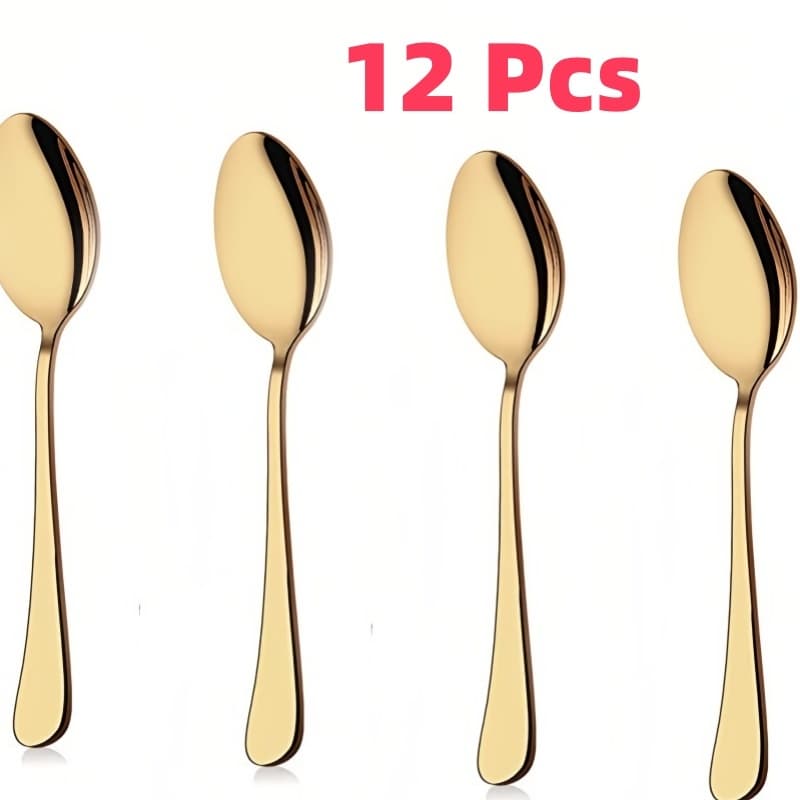 12 PeçAs LouçA De AçO InoxidáVel Colher De Sobremesa Dourada / Luxuoso