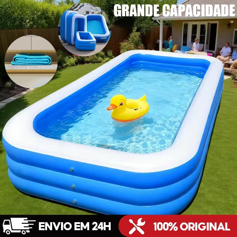 Piscina inflável Retangular PVC Azul Familiar Resistente 150/180/210/260/305 cm Infantil e Adulto