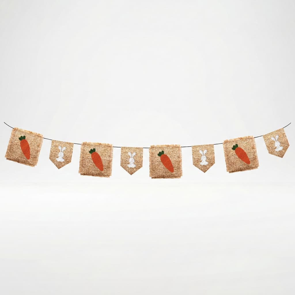 Bandeirola Decoração de Páscoa Rústica Coelho e Cenoura - Varal Enfeite