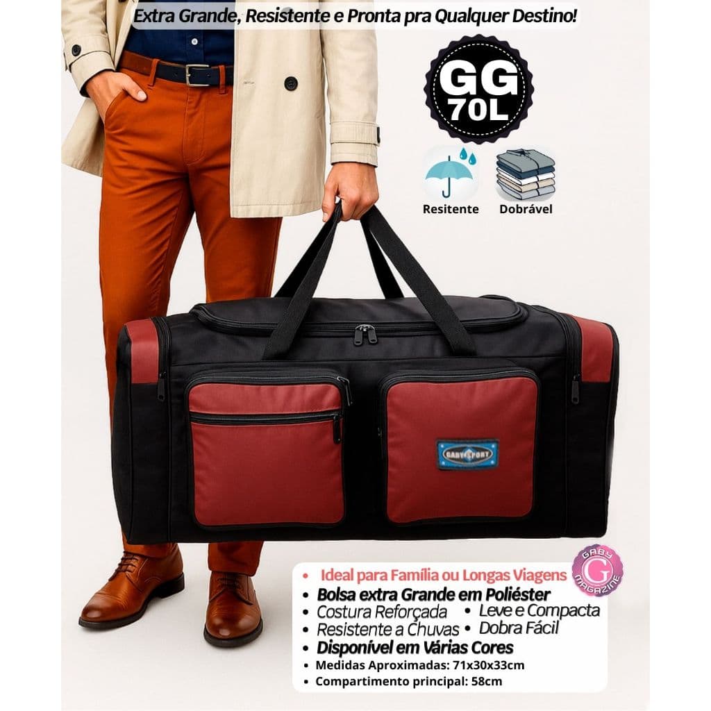70L Bolsa de Viagem GG Extra Grande - Bolsa de Viagem Feminina - Bolsa Masculina - Sacola de Viagem