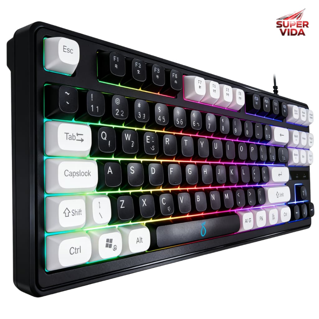 Teclado Semi Mecânico RGB Com Fio De 88 Teclas Led-usb,Para Pc,Jogos E Home Office