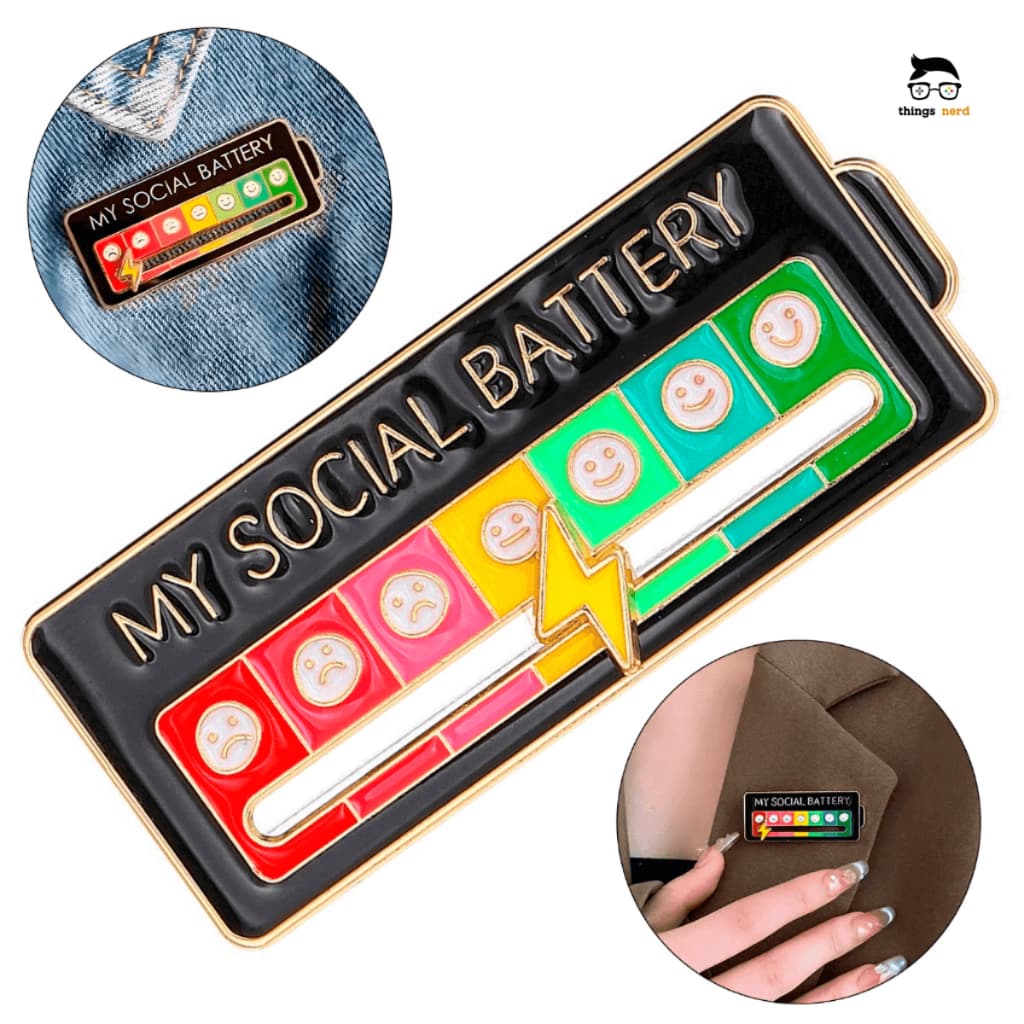 Pin My Social Battery Broche Bateria Social Mood Geek Pino Deslizante Indicador de Bateria Social