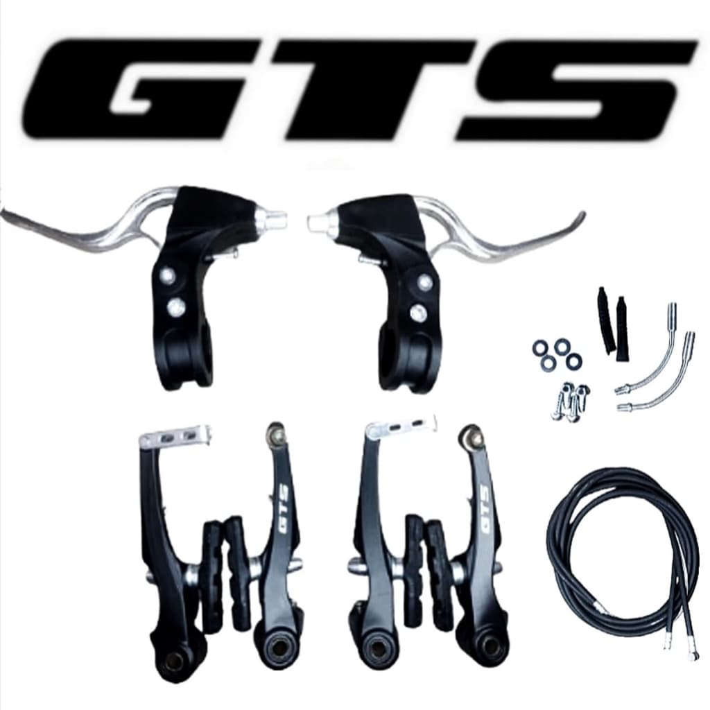 Kit de Freio Bicicleta V-brake Orbital Aluminio C/ Maçaneta GTS Cromado ou Preto Completo