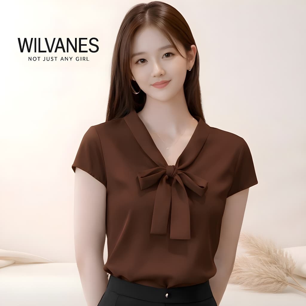 Blusa Camisa Feminina Laço Gravatinha Manga Curta Moda Evangelica Coreana Dorama