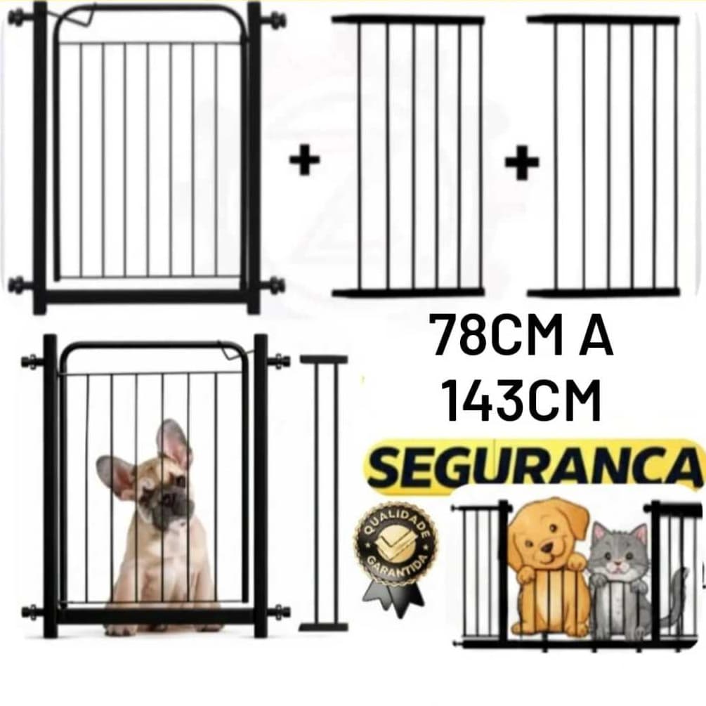Portão Pet Grade Cachorro  ( 78cm A 143cm ) Porta Proteção Segurança Crianças Portão Com Alongador