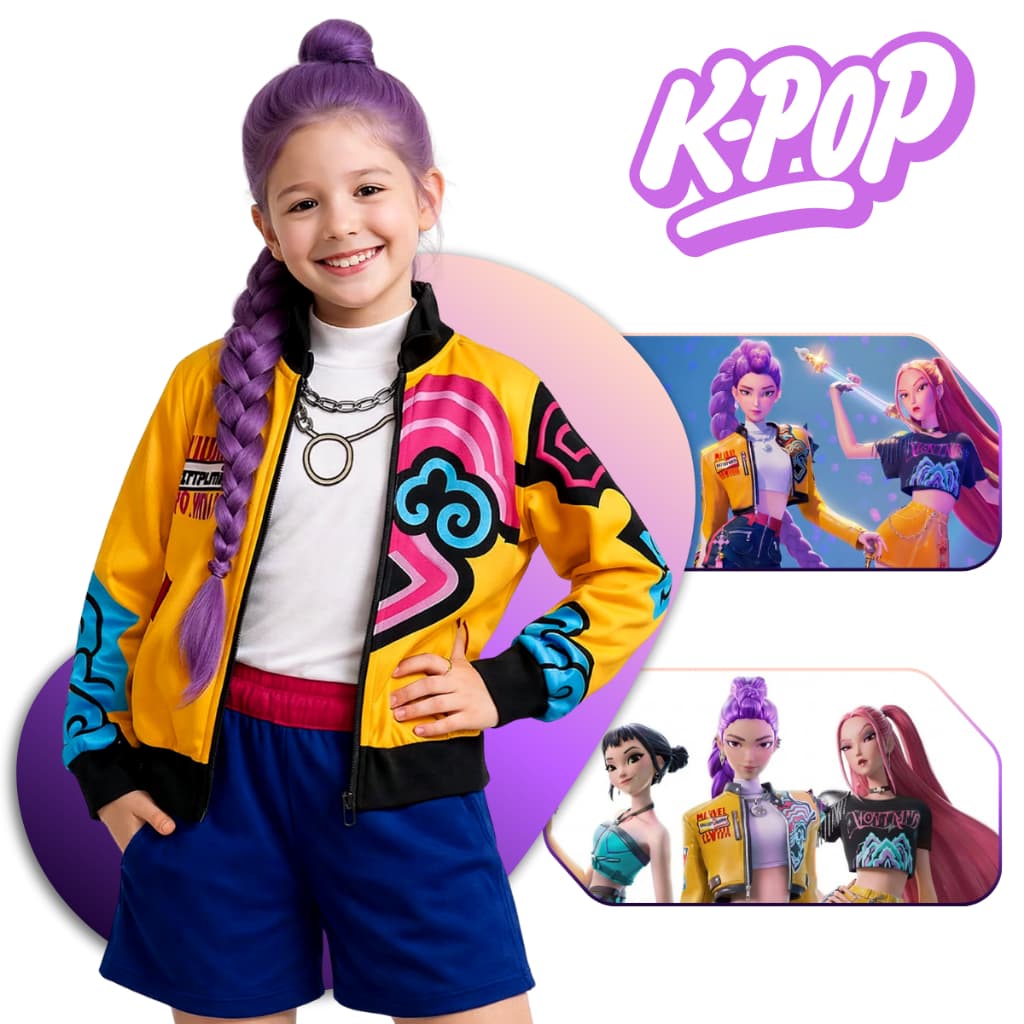 Fantasia Guerreiras Kpop Festa Pop Infantil Dança Palco Luxo Demon Hunters Rumi Cosplay Terno