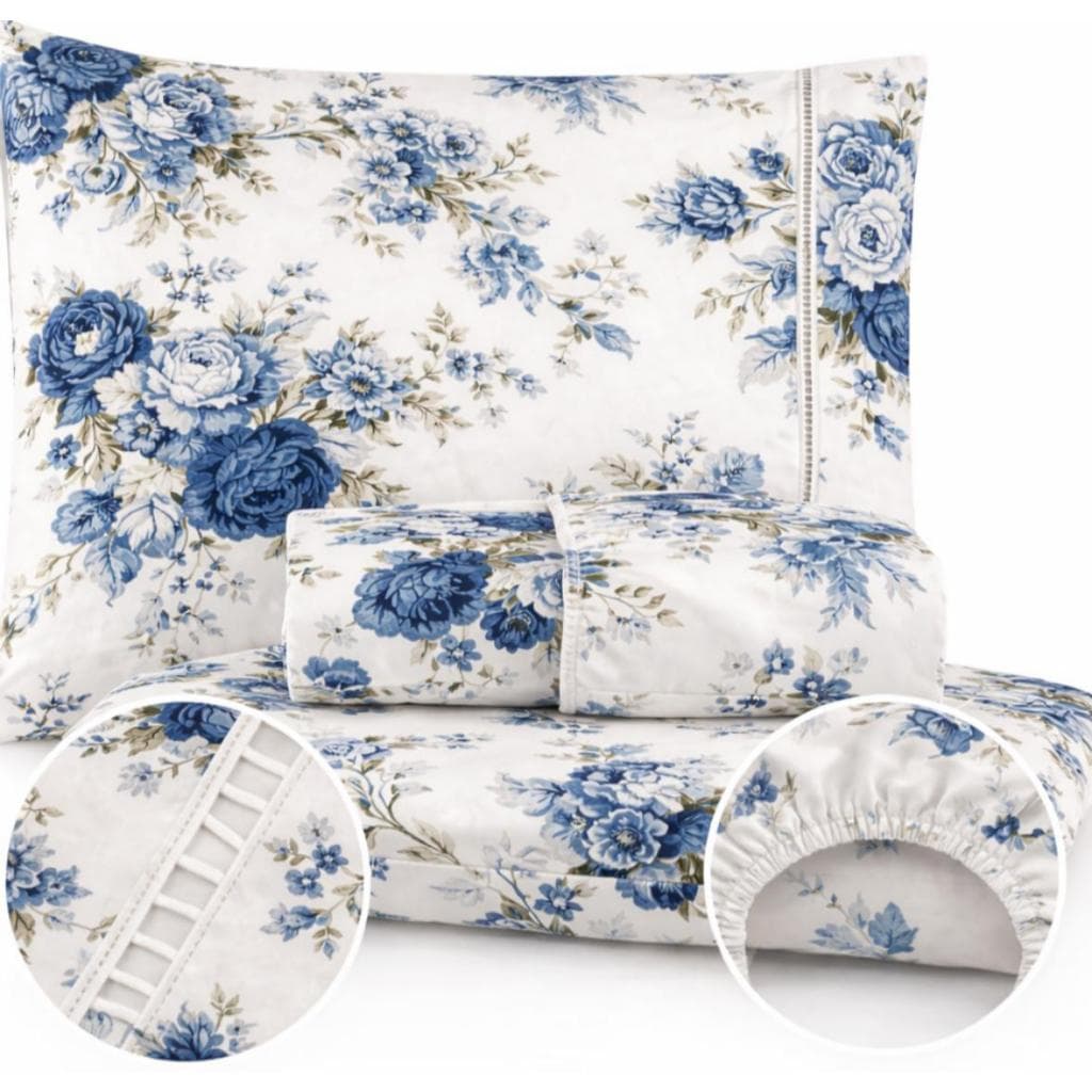 Jogo de Lençol Estampado Floral Ponto Palito 400 Fios Solteiro Casal Queen Vários Tamanhos