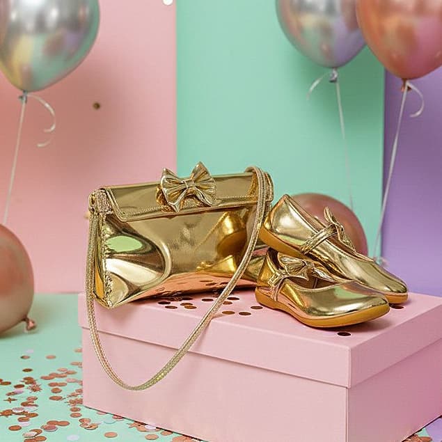 Sapatilha Infantil Menina Dourada ou Bronze Laço Elegante Festa Confortável Antiderrapante