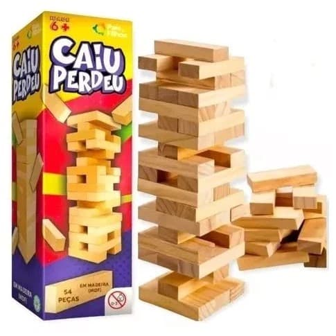 Jogo de Madeira Caiu Perdeu com 54 Blocos - Desenvolve Coordenação e Estratégia