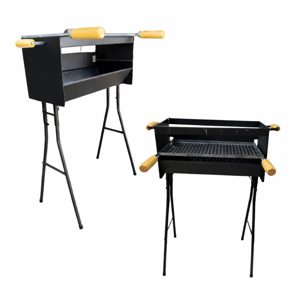 Churrasqueira Espeteira Média 50x24 cm Com Grelha e Cabos de Madeira Tradicional Com Pés Removíveis Espetinho Churrasco