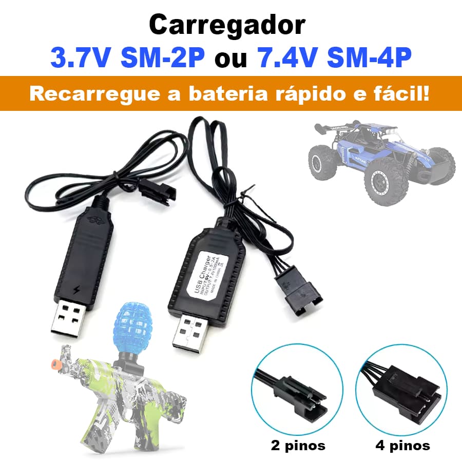 Carregador USB para Bateria 3.7V SM-2P / Bateria 4.7V SM-4P Para Carrinho de Controle Remoto Arma de Gel