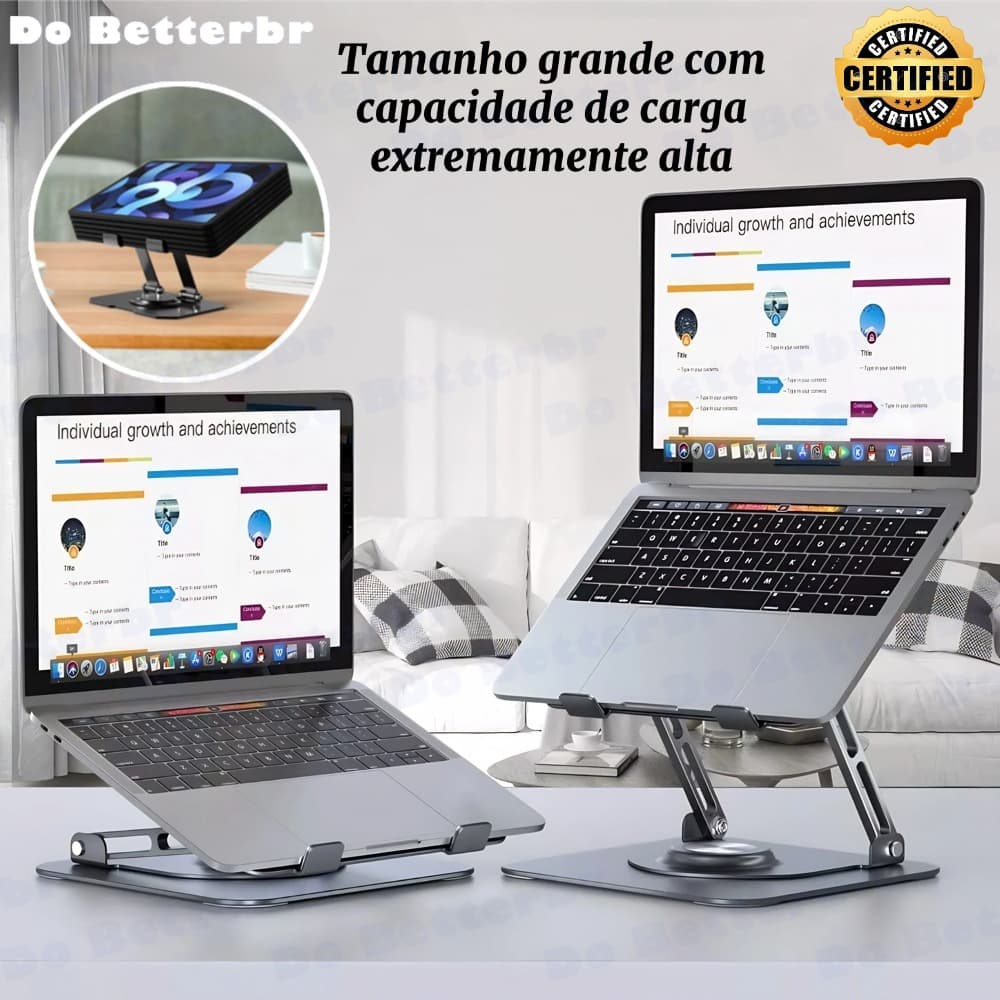 Suporte de Metal Ajustável Para Notebook Pad 10 Ate 17" Giratória de 360° N263 Suporte de Carga Estável e Forte