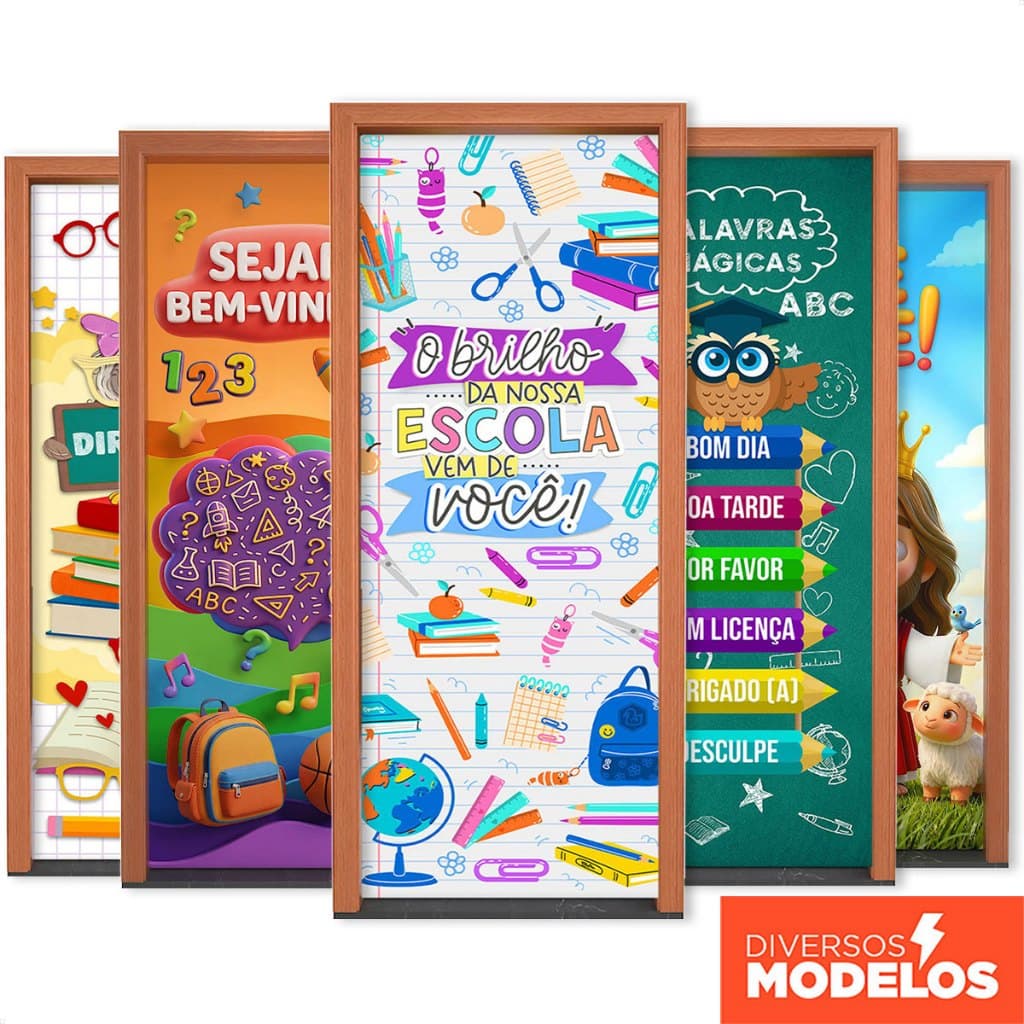 Capa De Porta Escolar Decoração Sala de Aula Em Tecido Com Elástico 0,85x2,10m - Diversos Modelos
