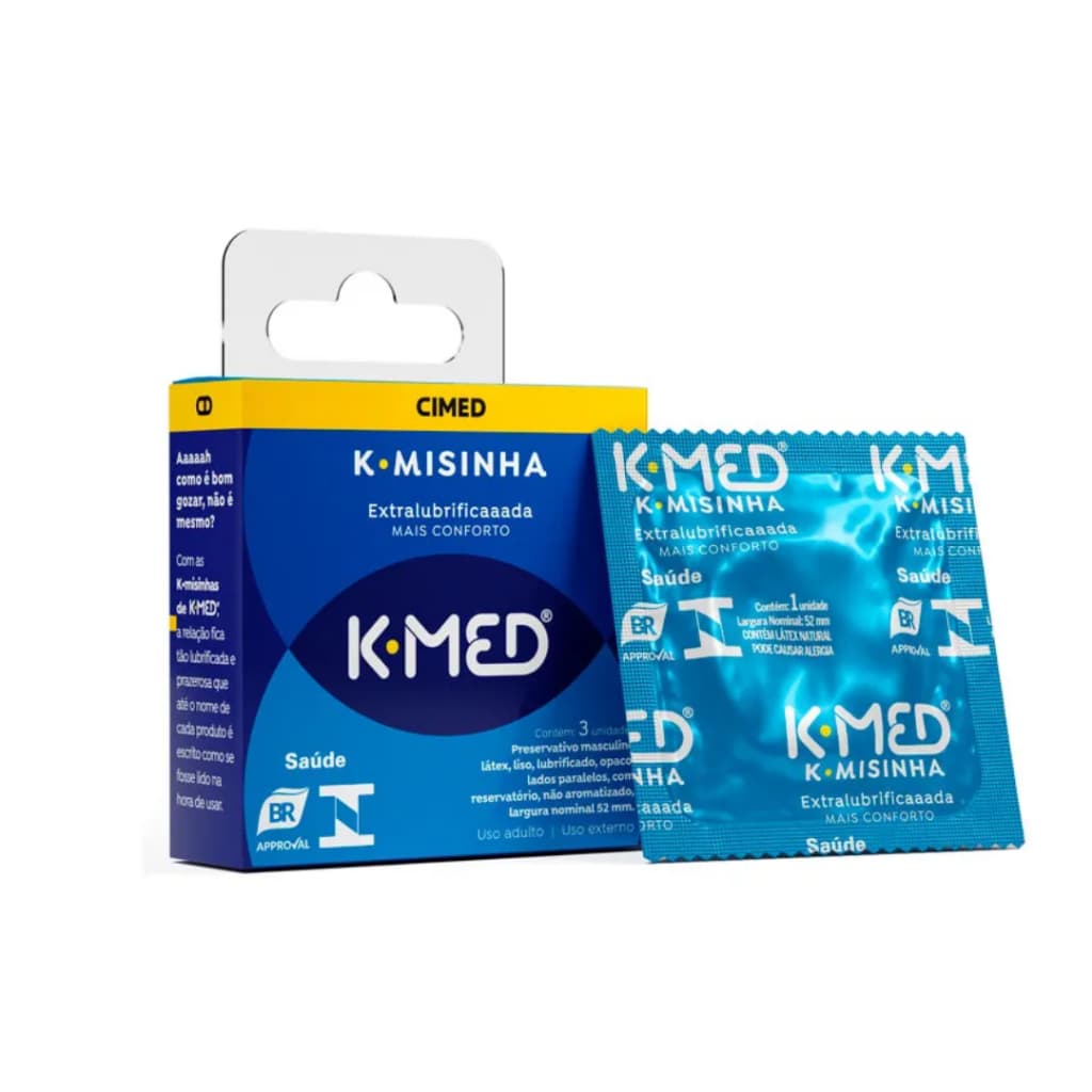 Preservativo Extralubrificada K-Med Kmisinha Tradicional 3 Unidades