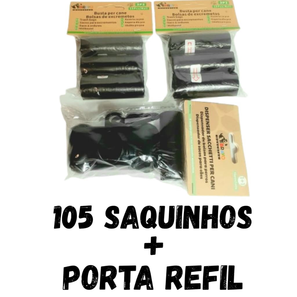 Kit Porta Saquinho Pet cor Preta + 105 Saquinhos Cata Caca Cachorro