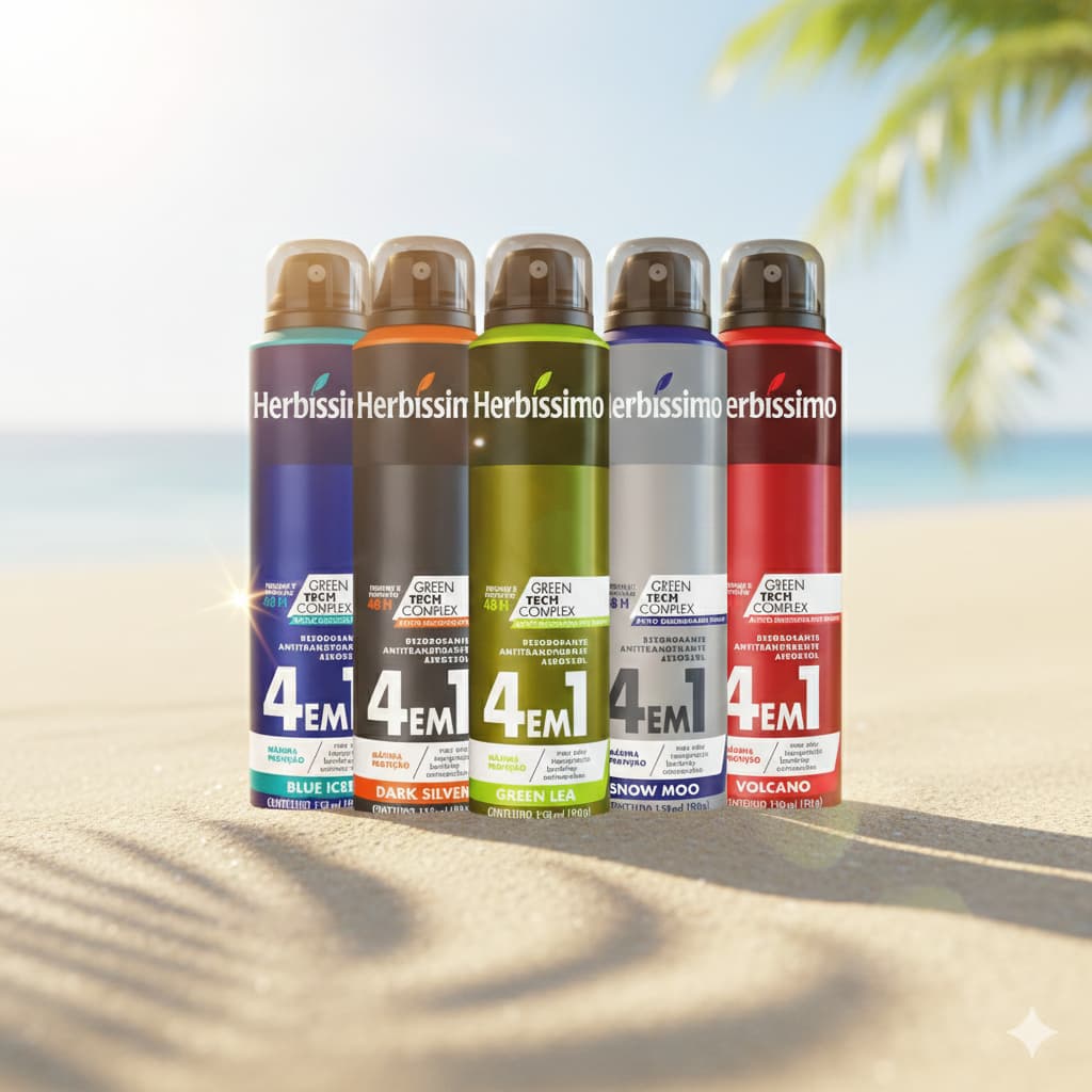 Kit Desodorante Antitranspirante Aerossol Herbíssimo Green + Snow + Volcano + Blue + Dark Silver 150Ml (5 unidades)