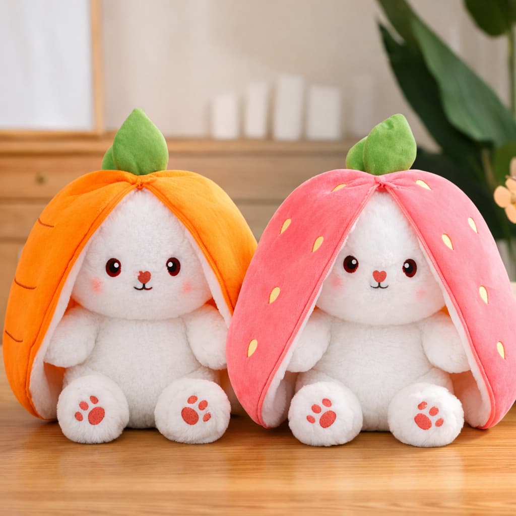 Coelhinho de Pelucia Bob Antialergico Pascoa Cenoura e Morango Macio Orelhudo