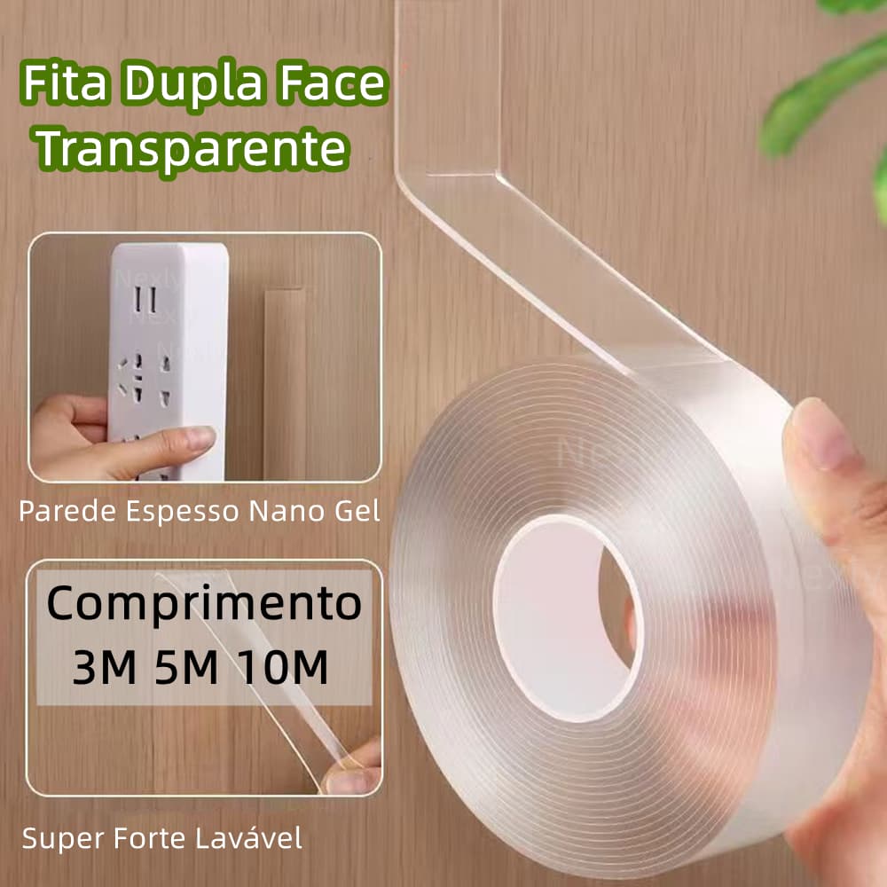Fita Dupla Face Fita Transparente Adesivo 5M 10M Tira Autoadesiva Lavável Gel Adesiva Cola na Parede Espesso NanoGel 3M