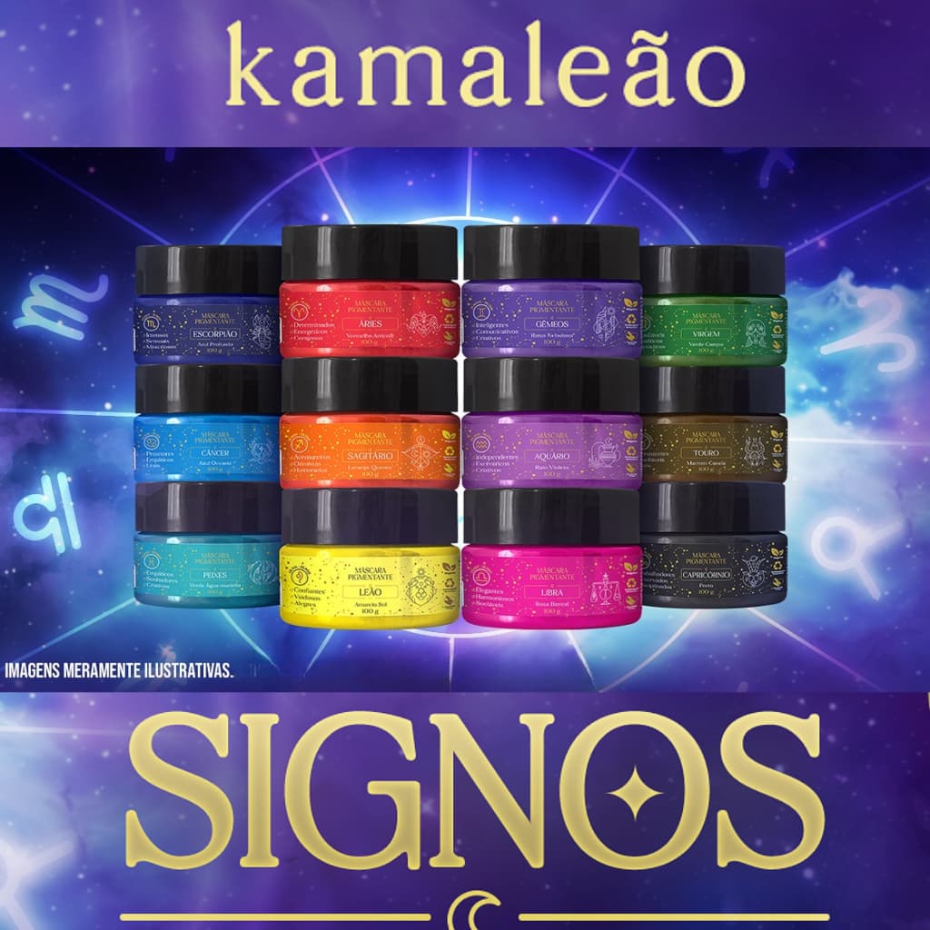 Kamaleão Color Signos 100ml Máscara Pigmentante Vegana Tonalizante Cabelo Fantasia