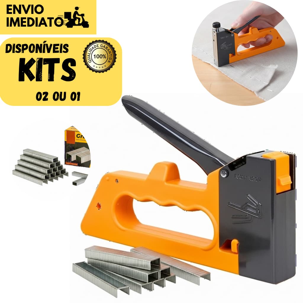 Kits 2 ou 1 Grampeador Profissional Tapeceiro 1000 Grampos Estofado Madeira Tecido ou Somente Grampo