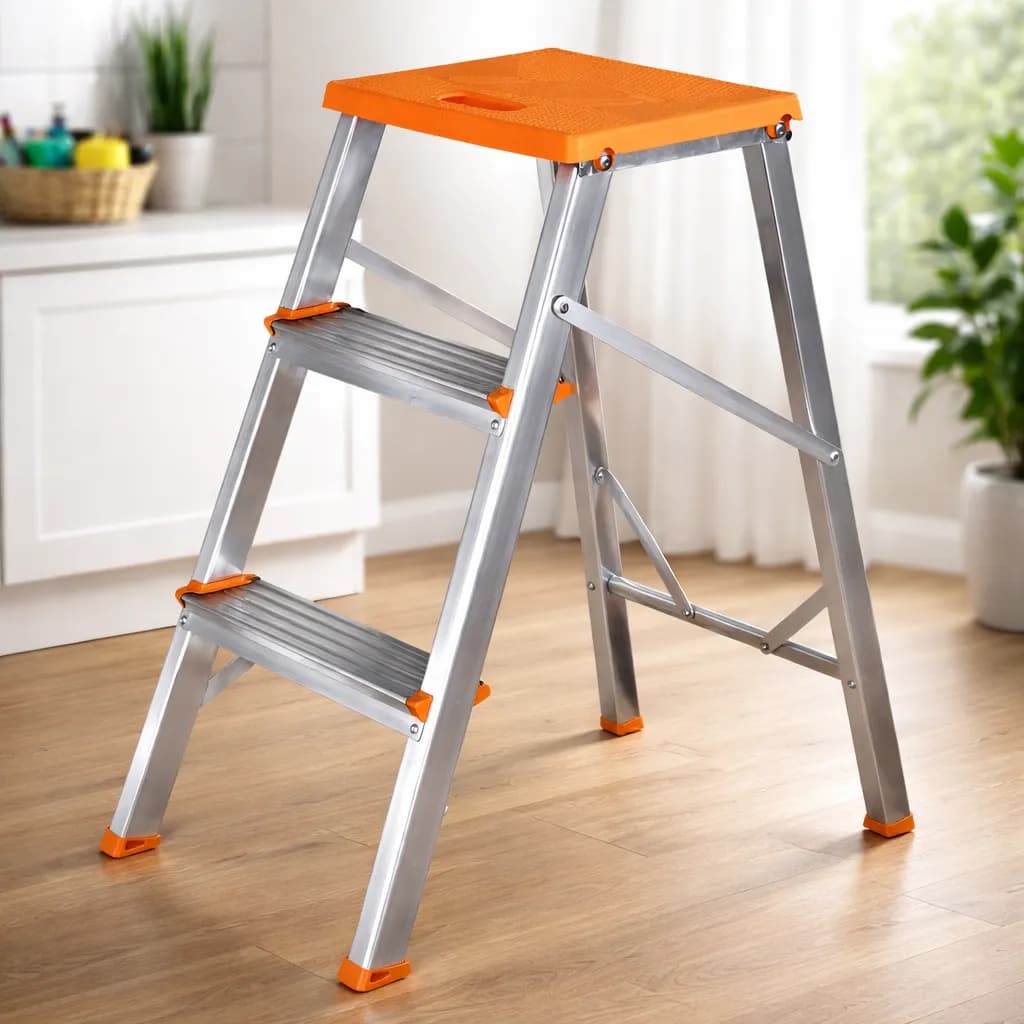 Escada Doméstica Banqueta 3 Degraus Ágata Baq 003 Alumínio Dobrável