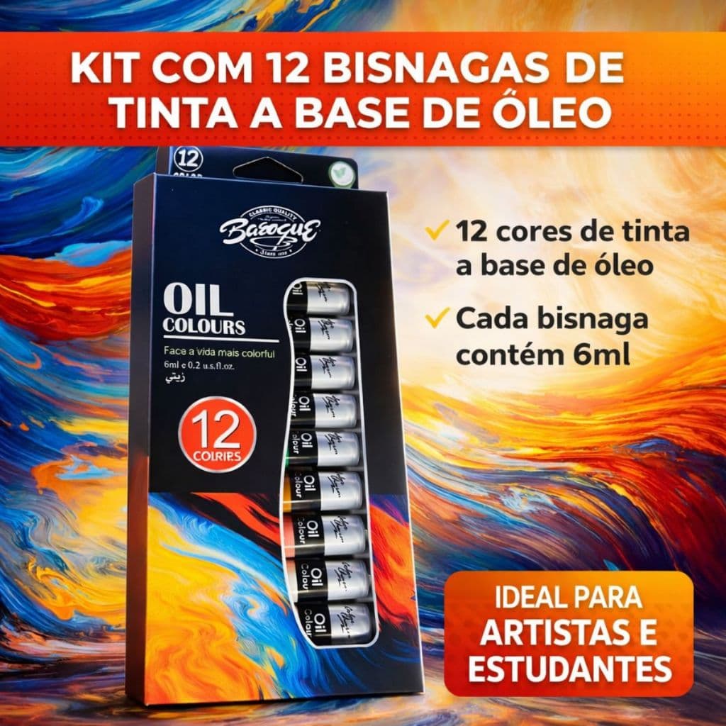 Kit Tintas em Bisnagas 6ml – Guache, Acrílica, Óleo e Base de Água