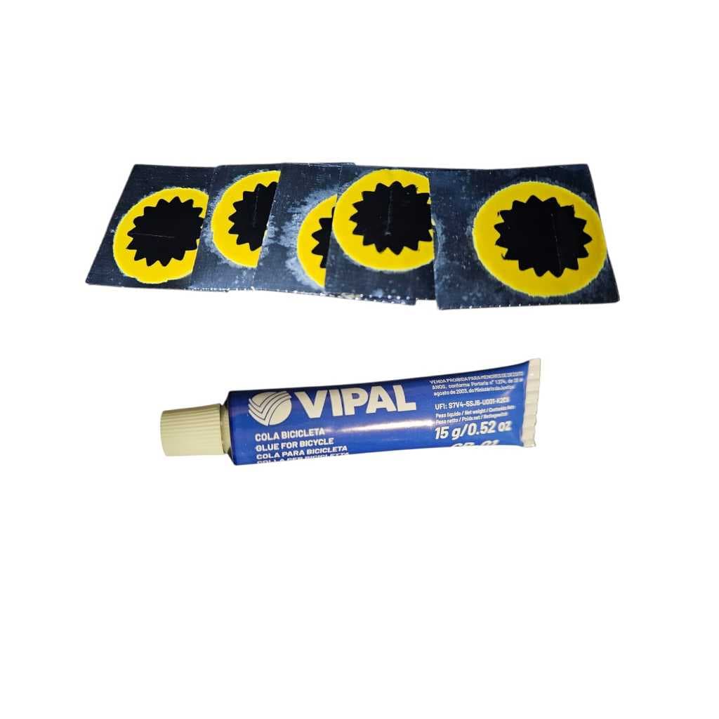 KIT 5 REMENDOS E 1 COLA CB01 15G DE  REPARO CAMARA DE BIKE E MOTO
