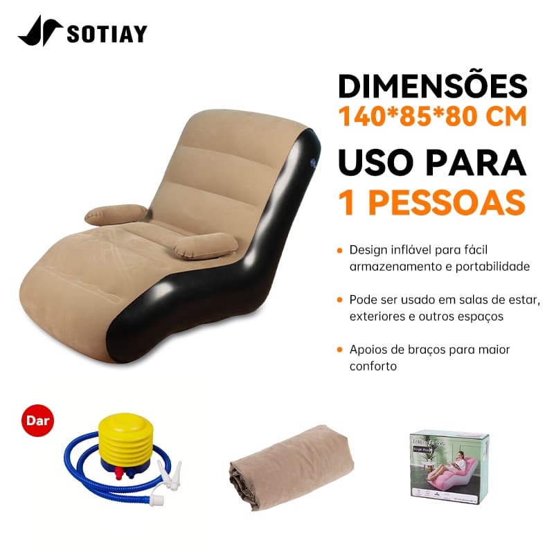 Sofá Inflável Dobrável com Apoios de Braço - Conforto Portátil para Aventuras ao Ar Livre