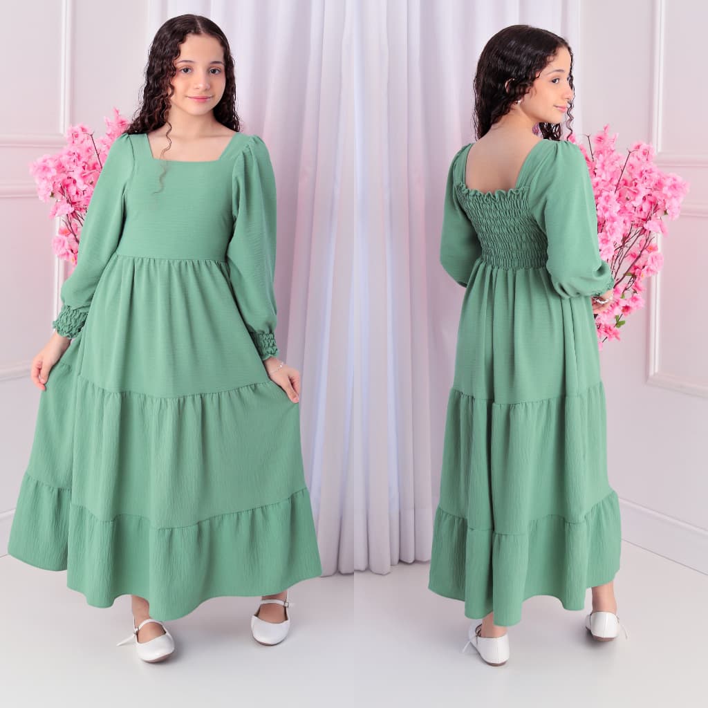 vestido longo de manga longo infantil juvenil