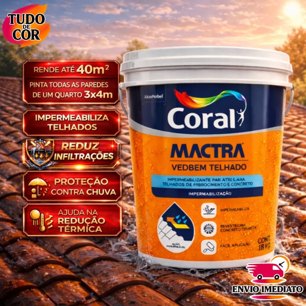 Tinta Borracha Liquida Impermeabilizante Emborrachada Coral Mactra 18kg Veda Telha, Parede Aderência