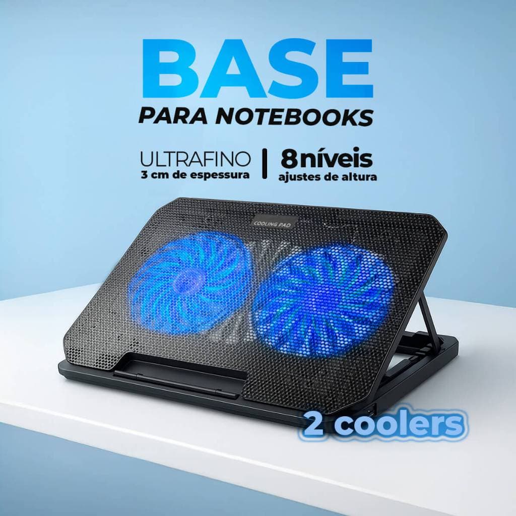 Base Refrigerada Notebook 12 a 17 com 2 Coolers Silenciosos LED USB