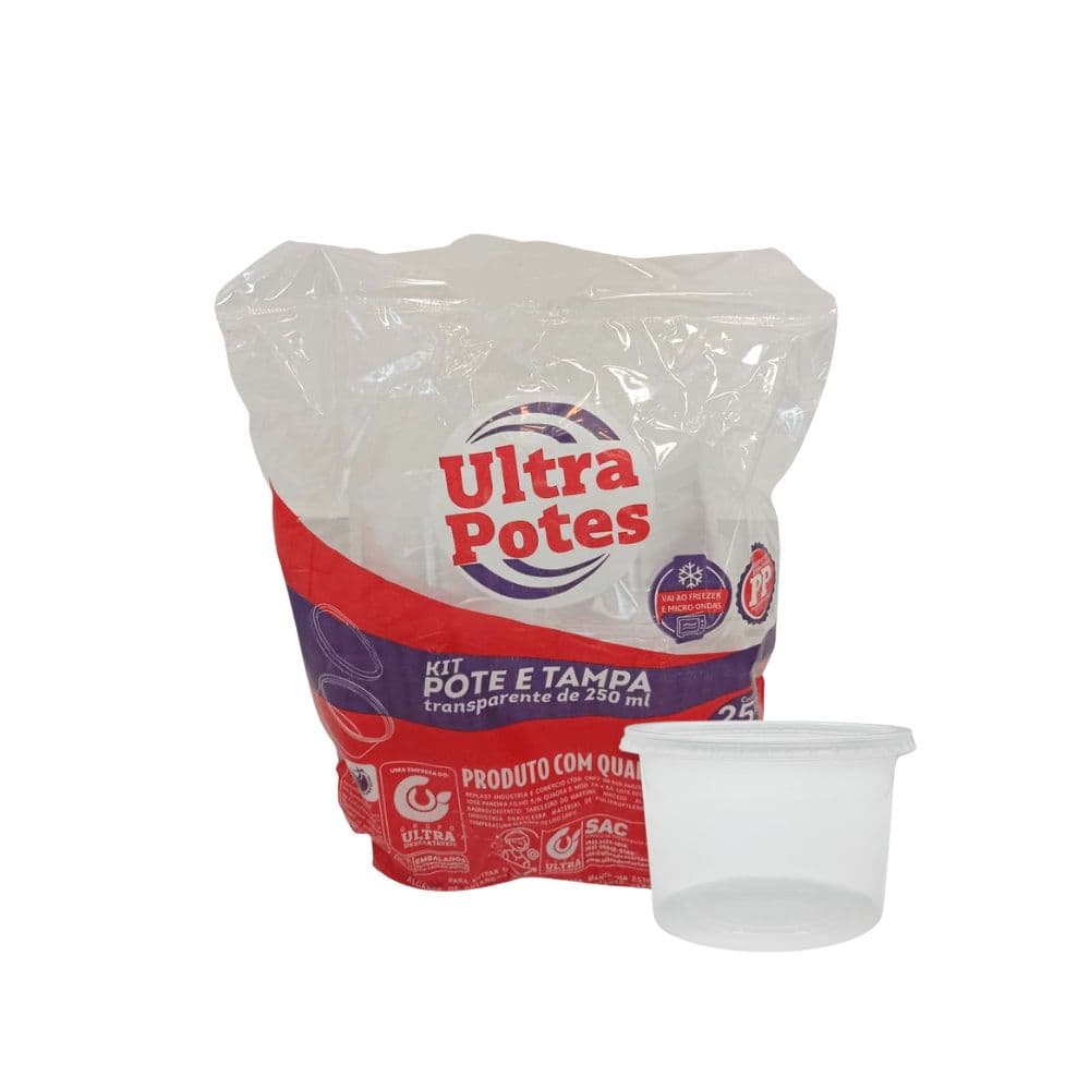 Pote de 250ml com tampa Transparente PP Ultratherm com 25 unidades