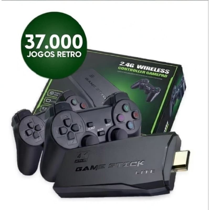 Video game Stick 4K Com 37000 Jogos 2 Controles SemFio Console Portatil jogos Retro Video Game cartão de 64 GB