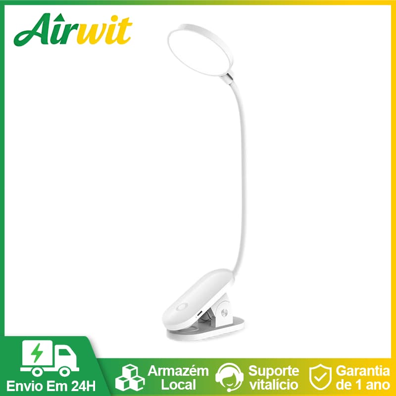 Luminária de Mesa LED Recarregável Sem Fio com Clipe Flexível para Leitura Estudo Quarto