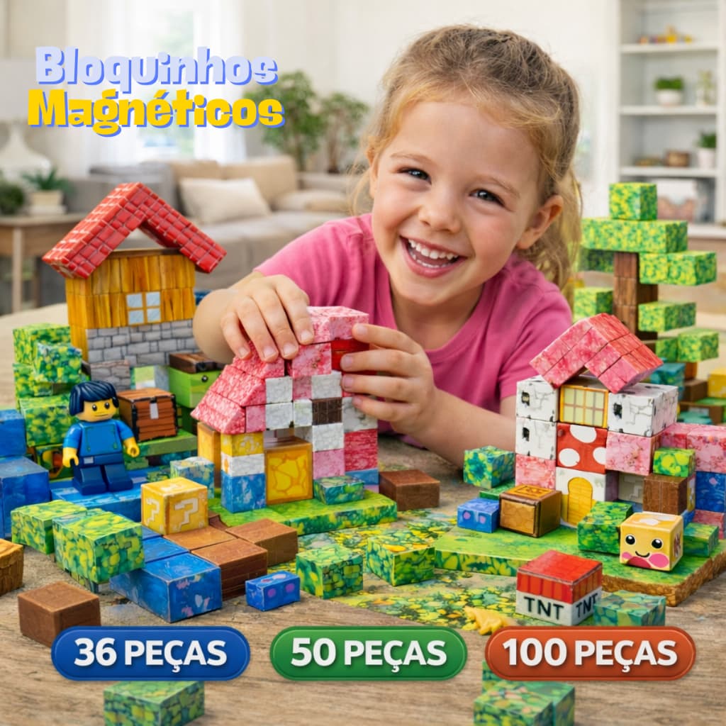 Kit Blóquinhos Magnéticos Brinquedo Construção Bloquinhos Mine 100/50/36/46 Blocos Peças Craft