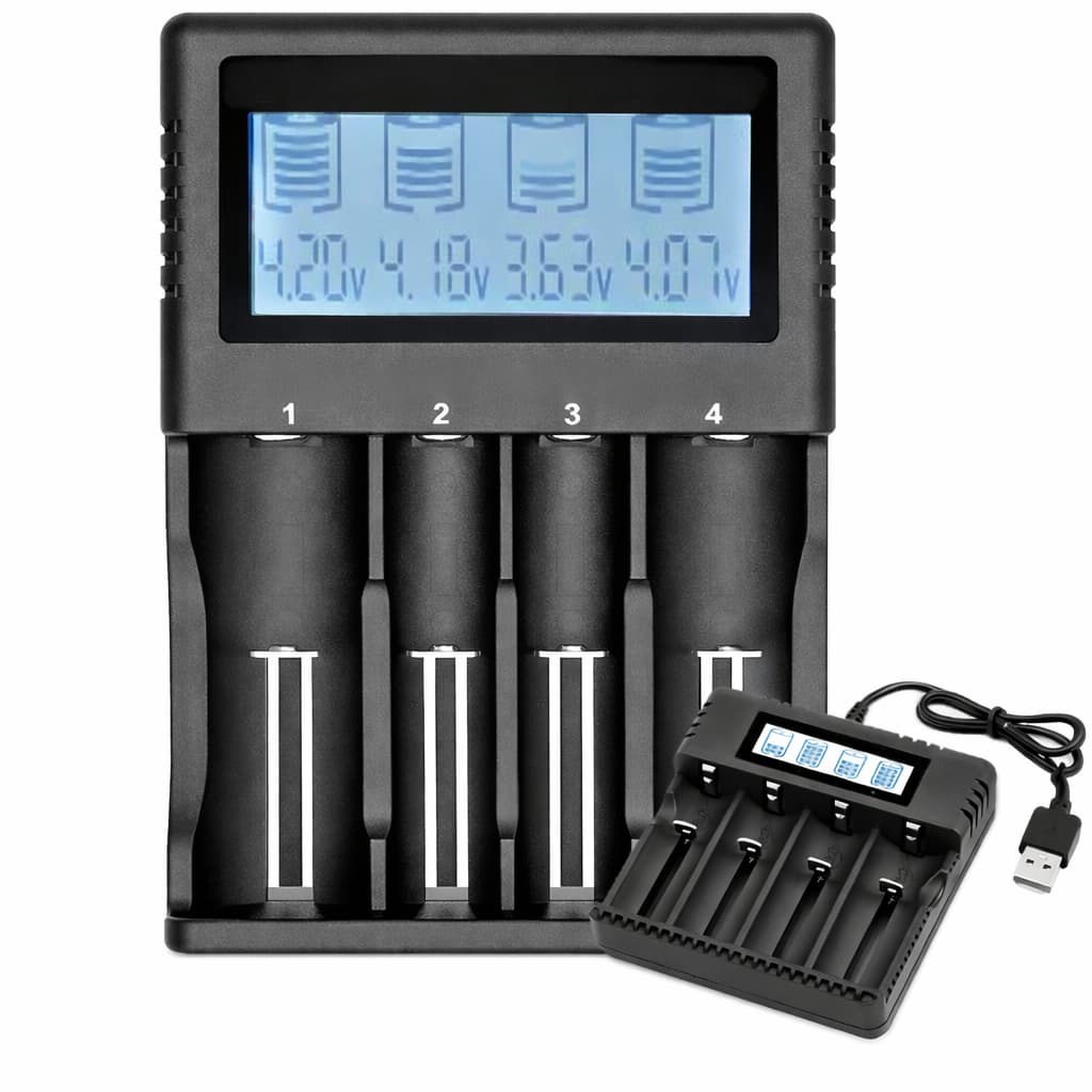 Carregador De Bateria Lanterna Bivolt Display Lcd 4 Baterias 26650-18650-14500-16340 AA/AAA