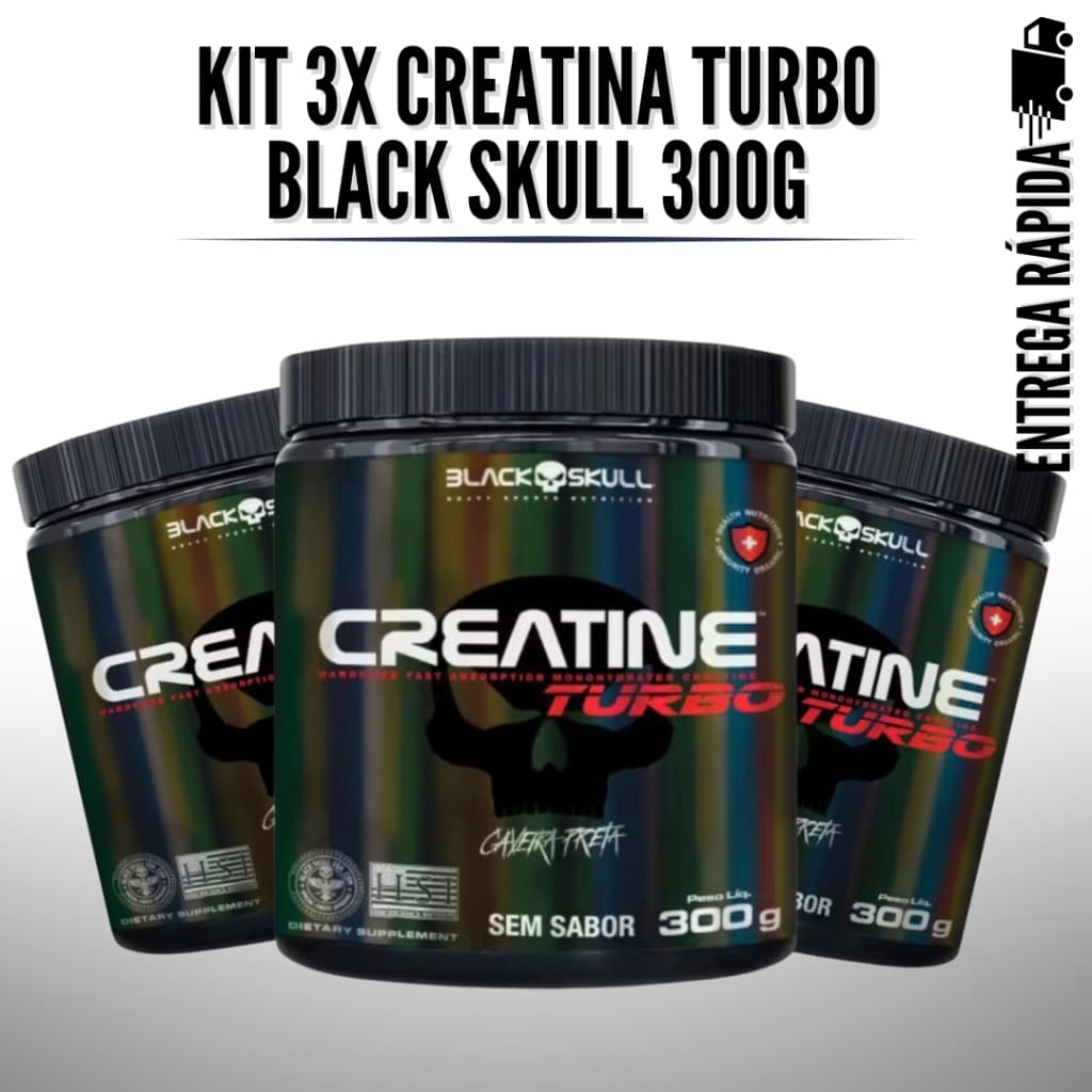 Kit 3 Creatina Turbo 300g Original – Força, Massa Muscular, Energia, Hipertrofia, Academia