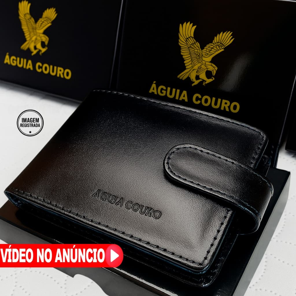 carteira masculina couro 100% Legitimo com fecho botão pressão a mais completa do mercado preta