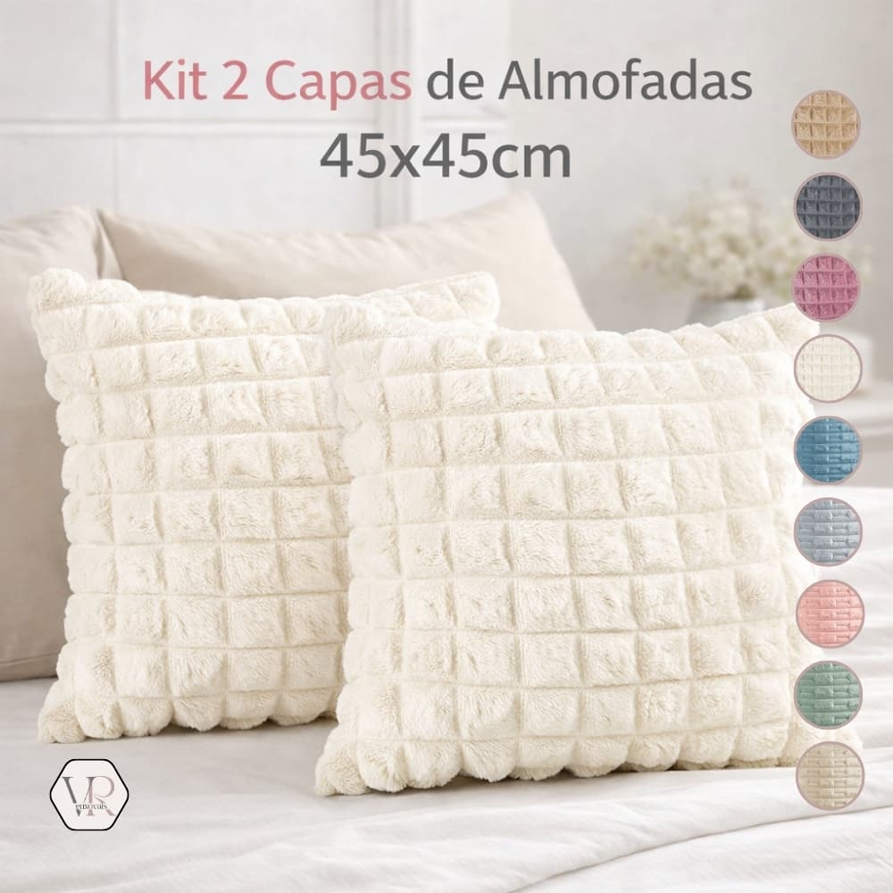 Kit 2 Capas de Almofadas Plush 45x45cm Super Macias 320g/m² Luxo Decorativa Sala Quarto