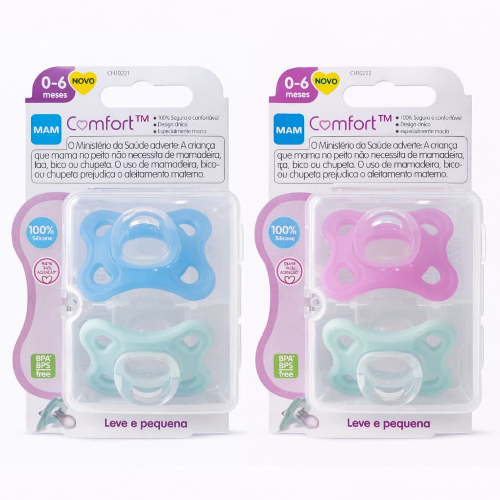 Chupeta de Silicone MAM 0-6 meses Dupla Bebê Recém Nascido Comfort Menino Menina 100% Silicone Original