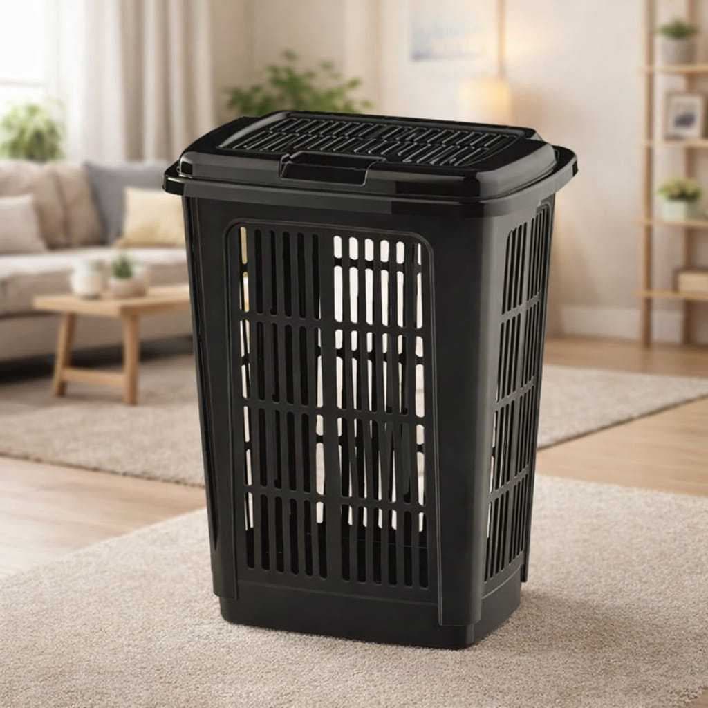 Cesto Para Roupas Sujas 30 Litros Telado  Retangular Com Furos Ventilação Limpeza Lavanderia Organização Bordas Laterais