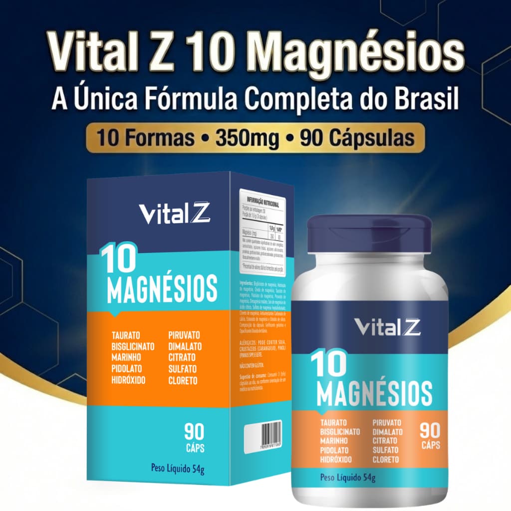 10 magnésios 10 em 1 - Vital Z - 90 Cápsulas - 1800mg por dose o mais completo.