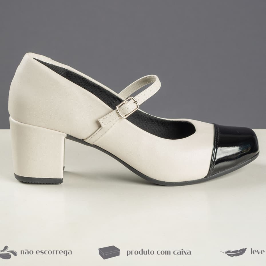 Sapato Scarpin Boneca Feminino Bico Quadrado Casual Bloco Mary Jane