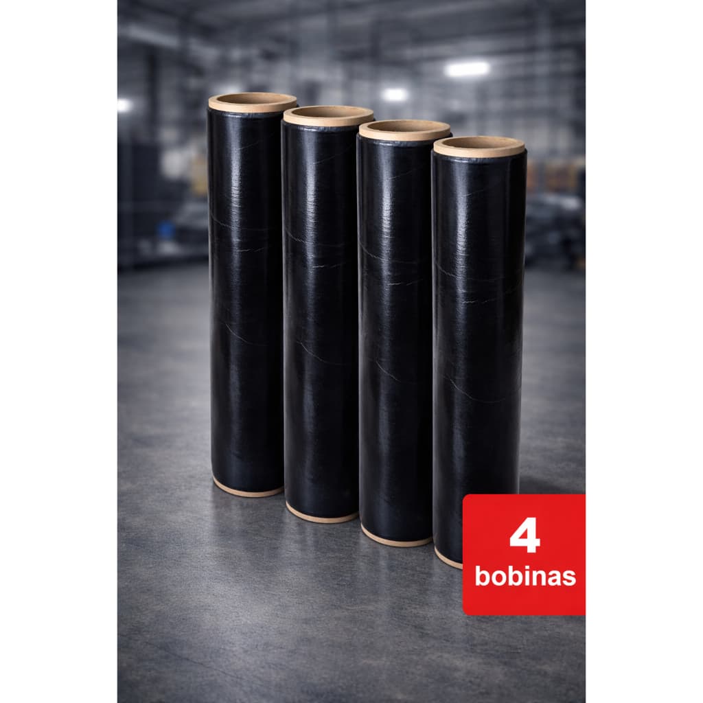 4x Rolos Filme Stretch Preto 500mm x 0,020 – Bobina Plástica 400m - Embalagem Drpack