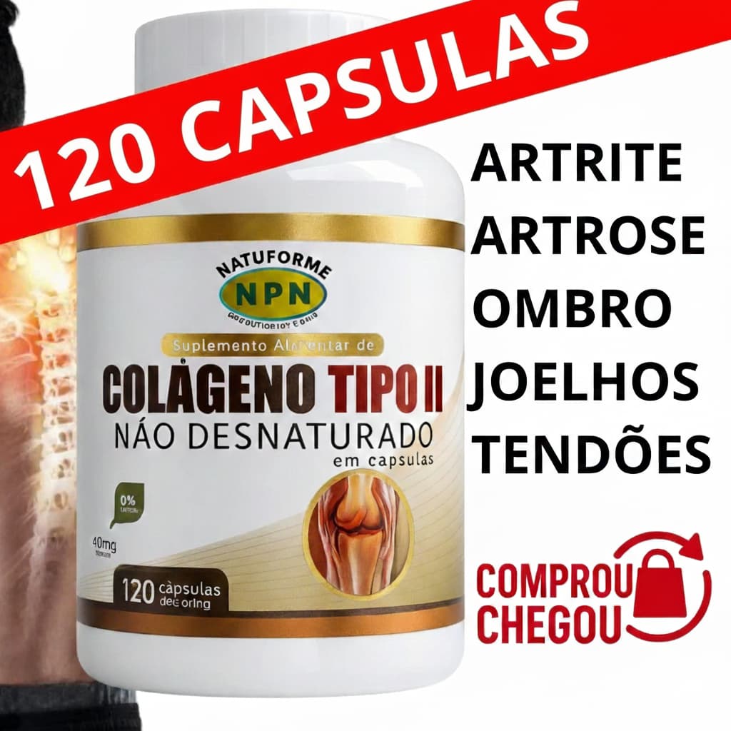 Colágeno Tipo 2 Não Desnaturado 120 Cápsulas 500mg Natural Suplemento